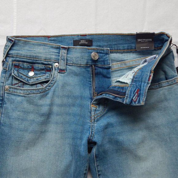 NWT TRUE RELIGION RICKY SN FLAP Relaxed Straight Blue Light Wash JEANS 31x 33 - Picture 6 of 8
